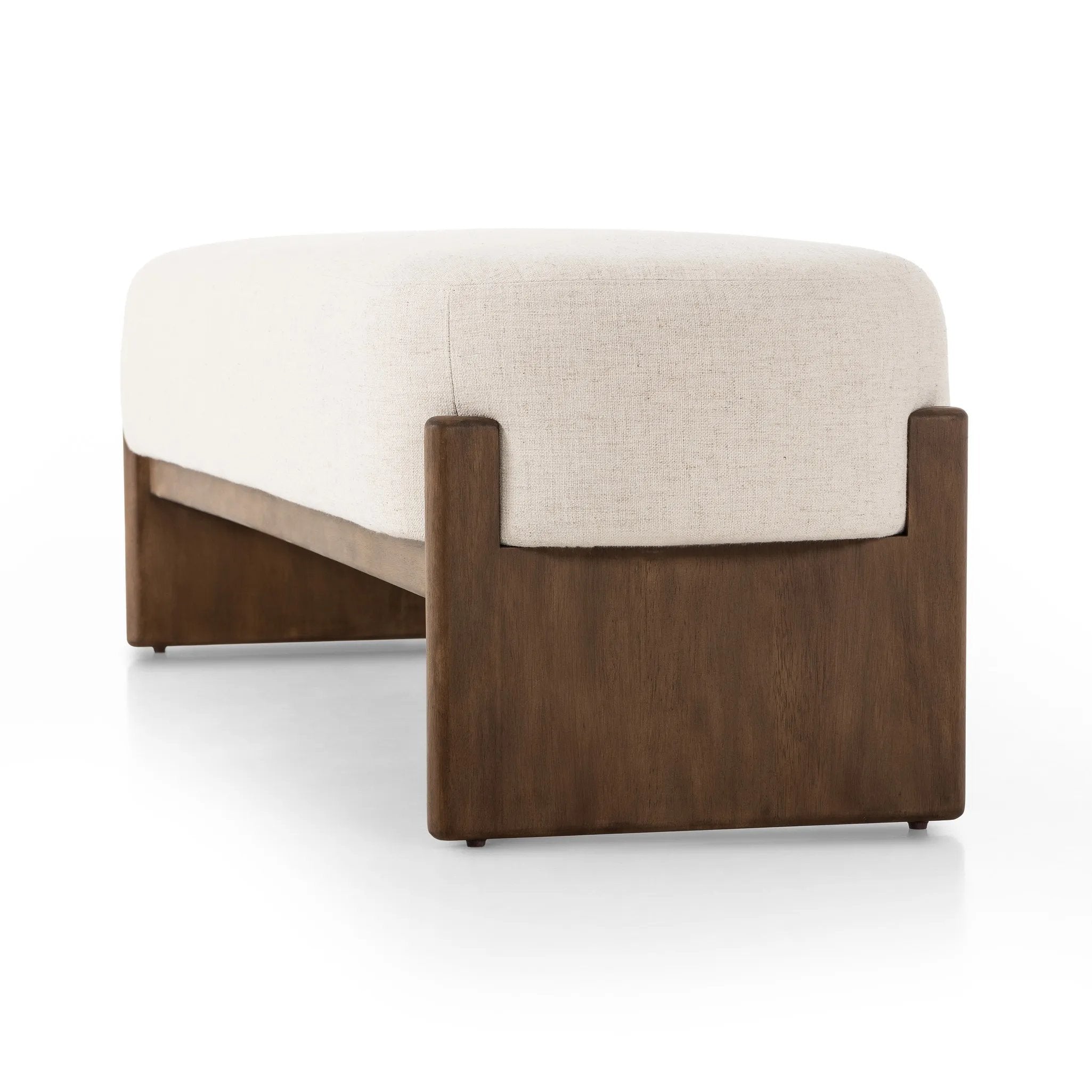 Featuring Kirby Alcala Cream Accent Bench by Four Hands at Amethyst Home. Style this modern accent bench just about anywhere. A cradle base of wire-brushed parawood supports a linen-like upholstered seat. Performance fabrics are specially created to withstand spills, stains, high traffic and wear, ensuring long-term comfort and unmatched durability.Overall. Amethyst Home provides interior design, new home construction design consulting, vintage area rugs, and lighting in the Alpharetta metro area.