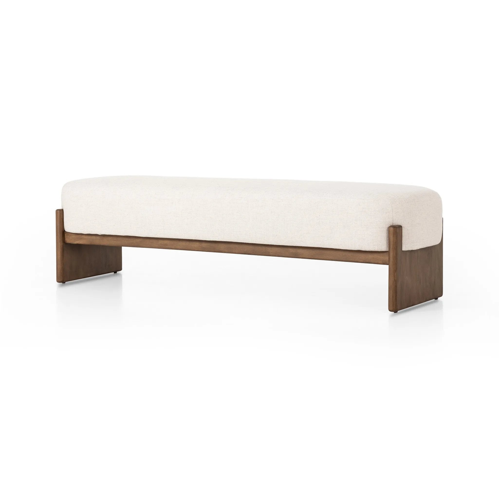 Featuring Kirby Alcala Cream Accent Bench by Four Hands at Amethyst Home. Style this modern accent bench just about anywhere. A cradle base of wire-brushed parawood supports a linen-like upholstered seat. Performance fabrics are specially created to withstand spills, stains, high traffic and wear, ensuring long-term comfort and unmatched durability.Overall Dim. Amethyst Home provides interior design, new home construction design consulting, vintage area rugs, and lighting in the Dallas metro area.