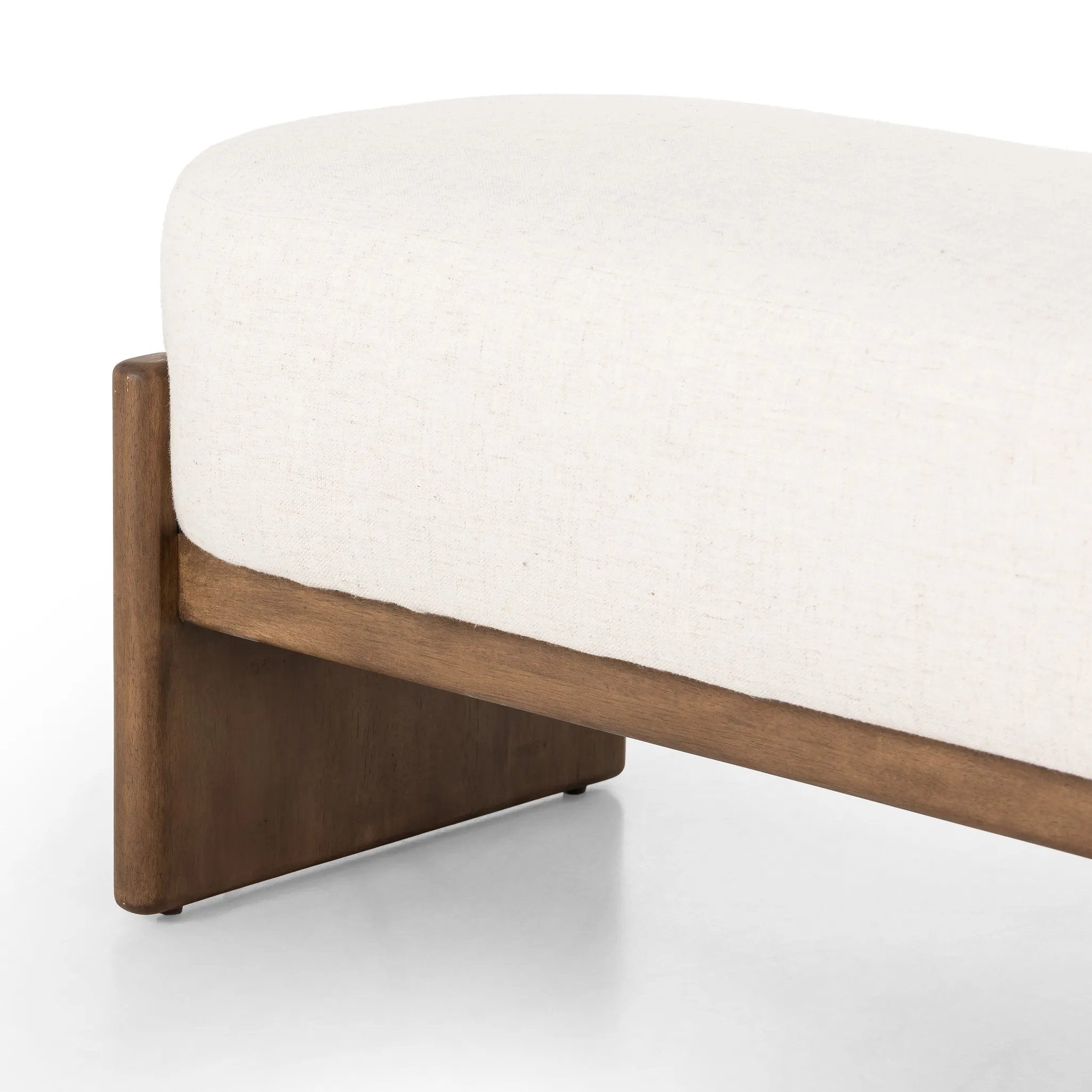 Featuring Kirby Alcala Cream Accent Bench by Four Hands at Amethyst Home. Style this modern accent bench just about anywhere. A cradle base of wire-brushed parawood supports a linen-like upholstered seat. Performance fabrics are specially created to withstand spills, stains, high traffic and wear, ensuring long-term comfort and unmatched durability.Overal. Amethyst Home provides interior design, new home construction design consulting, vintage area rugs, and lighting in the Los Angeles metro area.