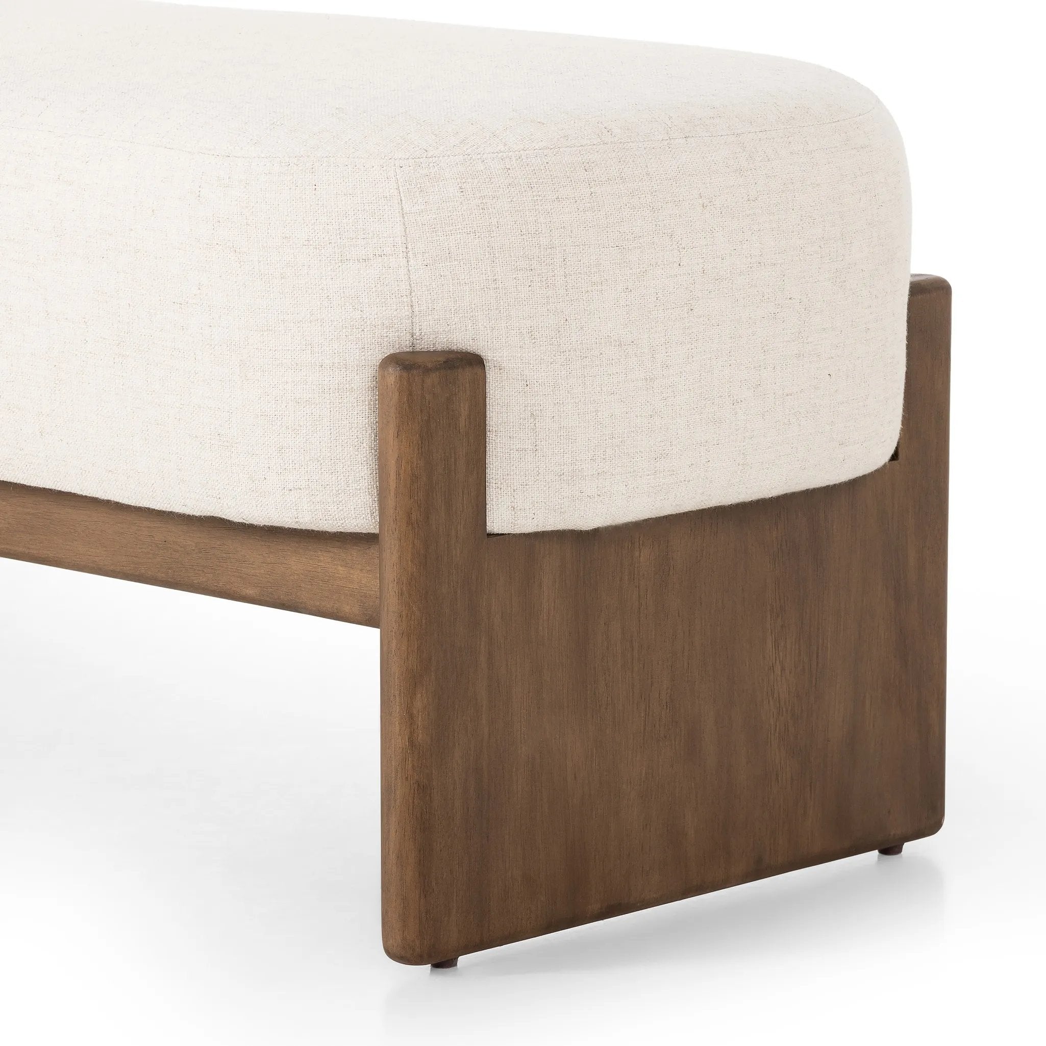 Featuring Kirby Alcala Cream Accent Bench by Four Hands at Amethyst Home. Style this modern accent bench just about anywhere. A cradle base of wire-brushed parawood supports a linen-like upholstered seat. Performance fabrics are specially created to withstand spills, stains, high traffic and wear, ensuring long-term comfort and unmatched durability.Overall Dime. Amethyst Home provides interior design, new home construction design consulting, vintage area rugs, and lighting in the Omaha metro area.