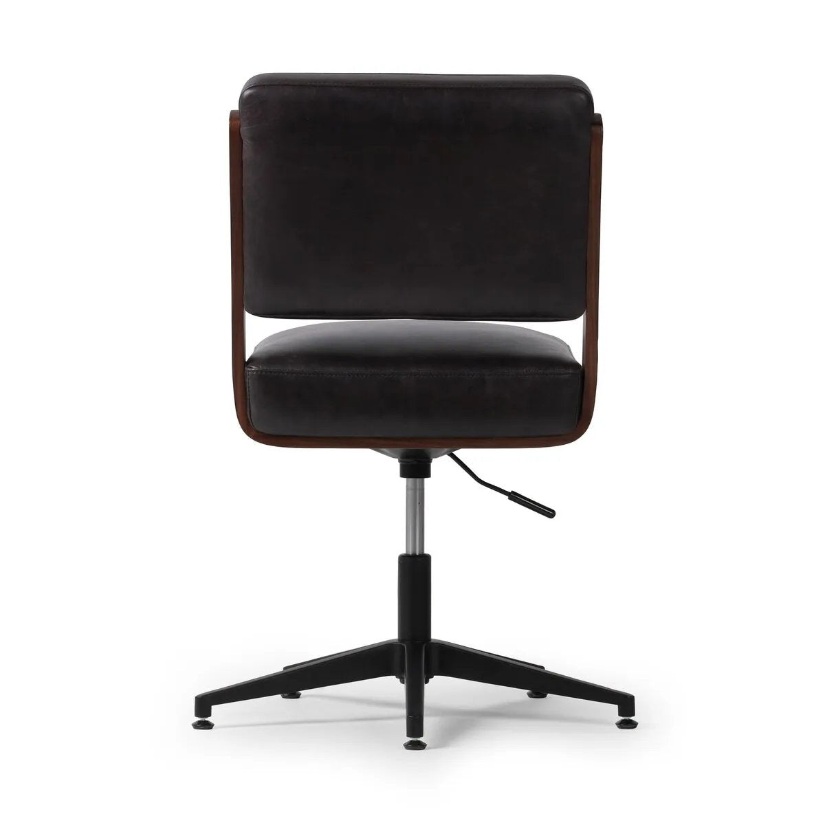Featuring Landon Sonoma Black Armless Desk Chair by Four Hands at Amethyst Home. A nod to midcentury design, a molded wood frame veneered in rich walnut is paired with black top-grain leather cushions for maximum comfort. Height adjustable and 360-degree swivel function for ease in the workplace.
Overall Dimensions: 26.75" L x 20.5 " W x 34.0" H
Materia. Amethyst Home provides interior design, new home construction design consulting, vintage area rugs, and lighting in the Winter Garden metro area.