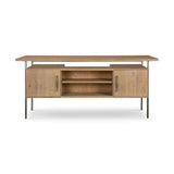 Featuring Lauren Natural Resawn Oak Desk by Four Hands at Amethyst Home. Made from solid oak and reclaimed peroba, a legal-style desk offers major storage with dual cabinetry, including file storage for legal and letter-size documents. A floating top and iron legs keep the look modern and light. This piece is designed in collaboration with Thomas Bina. Four Ha. Amethyst Home provides interior design, new home construction design consulting, vintage area rugs, and lighting in the Austin metro area.