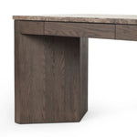 Featuring Lawson Brown Oak Veneer Desk by Four Hands at Amethyst Home. The traditional writing desk, elevated with mixed materials. Vein-rich marble tops an angular brown oak base, with two pencil drawers for storage. Overall Dimensions: 73.50"w x 28.00"d x 30.00"h. Amethyst Home provides interior design, new home construction design consulting, vintage area rugs, and lighting in the Dallas metro area.