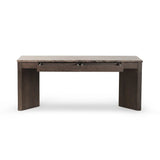 Featuring Lawson Brown Oak Veneer Desk by Four Hands at Amethyst Home. The traditional writing desk, elevated with mixed materials. Vein-rich marble tops an angular brown oak base, with two pencil drawers for storage. Overall Dimensions: 73.50"w x 28.00"d x 30.00"h. Amethyst Home provides interior design, new home construction design consulting, vintage area rugs, and lighting in the Kansas City metro area.