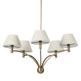 Featuring Linus Aged Brass Iron Chandelier by Four Hands at Amethyst Home. Curved arms and a central ball detail give this chandelier a traditional silhouette, while low tapered shades provide a fresh update. It is designed for versatility and can be hung on slanted ceilings or converted to a flush mount with the included extra pipe piece.
Overall Dimensio. Amethyst Home provides interior design, new home construction design consulting, vintage area rugs, and lighting in the Des Moines metro area.
