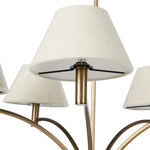 Featuring Linus Aged Brass Iron Chandelier by Four Hands at Amethyst Home. Curved arms and a central ball detail give this chandelier a traditional silhouette, while low tapered shades provide a fresh update. It is designed for versatility and can be hung on slanted ceilings or converted to a flush mount with the included extra pipe piece.
Overall Dimensi. Amethyst Home provides interior design, new home construction design consulting, vintage area rugs, and lighting in the Los Angeles metro area.