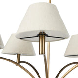 Featuring Linus Aged Brass Iron Chandelier by Four Hands at Amethyst Home. Curved arms and a central ball detail give this chandelier a traditional silhouette, while low tapered shades provide a fresh update. It is designed for versatility and can be hung on slanted ceilings or converted to a flush mount with the included extra pipe piece.
Overall Dimensi. Amethyst Home provides interior design, new home construction design consulting, vintage area rugs, and lighting in the Los Angeles metro area.