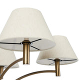 Featuring Linus Aged Brass Iron Chandelier by Four Hands at Amethyst Home. Curved arms and a central ball detail give this chandelier a traditional silhouette, while low tapered shades provide a fresh update. It is designed for versatility and can be hung on slanted ceilings or converted to a flush mount with the included extra pipe piece.
Overall Dimensions: 3. Amethyst Home provides interior design, new home construction design consulting, vintage area rugs, and lighting in the Miami metro area.