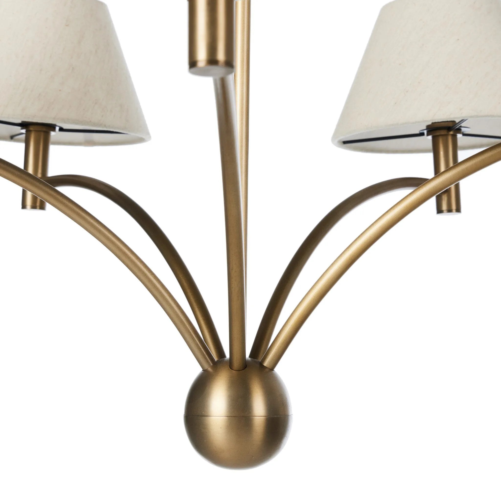 Featuring Linus Aged Brass Iron Chandelier by Four Hands at Amethyst Home. Curved arms and a central ball detail give this chandelier a traditional silhouette, while low tapered shades provide a fresh update. It is designed for versatility and can be hung on slanted ceilings or converted to a flush mount with the included extra pipe piece.
Overall Dimensio. Amethyst Home provides interior design, new home construction design consulting, vintage area rugs, and lighting in the Scottsdale metro area.