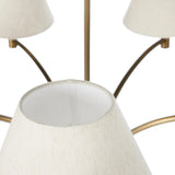 Featuring Linus Aged Brass Iron Chandelier by Four Hands at Amethyst Home. Curved arms and a central ball detail give this chandelier a traditional silhouette, while low tapered shades provide a fresh update. It is designed for versatility and can be hung on slanted ceilings or converted to a flush mount with the included extra pipe piece.
Overall Dimen. Amethyst Home provides interior design, new home construction design consulting, vintage area rugs, and lighting in the Winter Garden metro area.