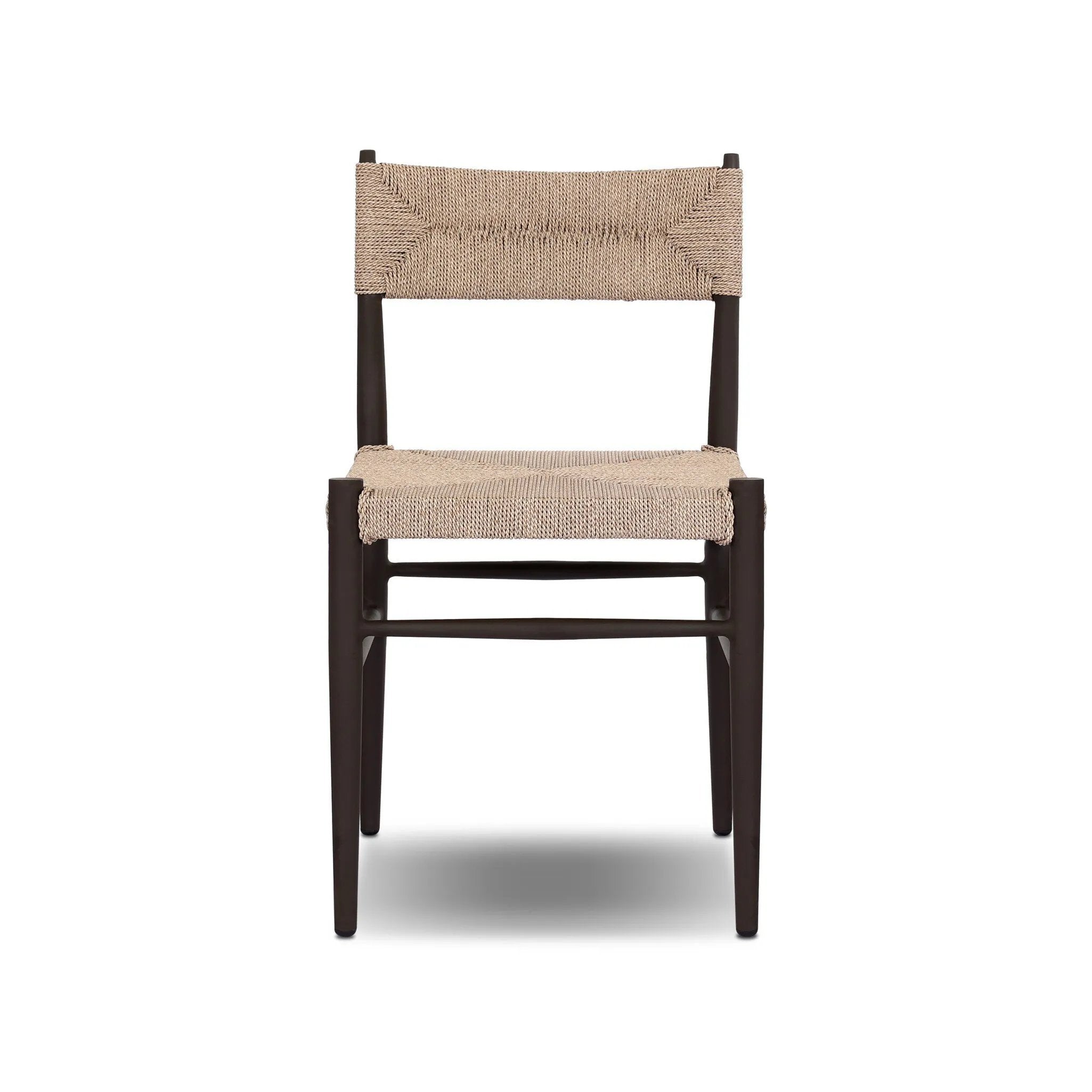 Featuring Lomas Textured Dune Outdoor Metal Dining Chair by Four Hands at Amethyst Home. Make a bold statement with contrasting materials. Slim, tapered metal frames this woven all-weather wicker outdoor dining chair. Cover or store indoors during inclement weather and when not in use. Overall Dimensions: 19.00"w x 23.00"d x 34.00"h. Amethyst Home provides interior design, new home construction design consulting, vintage area rugs, and lighting in the Miami metro area.