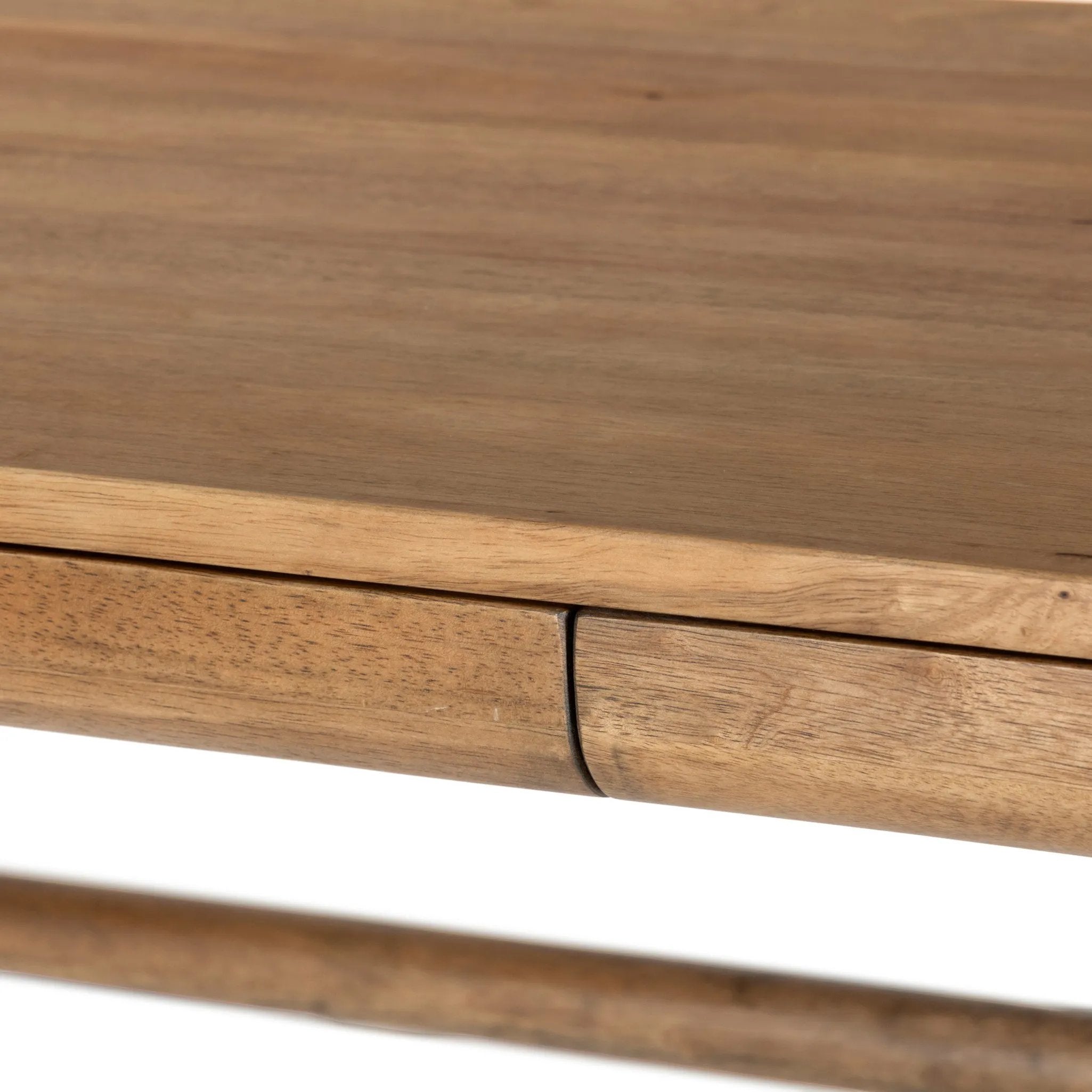 Featuring Lorik Caramel Rubberwood Desk by Four Hands at Amethyst Home. Wabi Sabi-inspired and designed with a clean, bold shape. This rustic desk features a modernized shape crafted from caramel-finished wood. Designed with cylindrical legs that are both angled and tapered for added movement. Built-in, hidden pencil drawers keep the focus on the natural grai. Amethyst Home provides interior design, new home construction design consulting, vintage area rugs, and lighting in the Houston metro area.