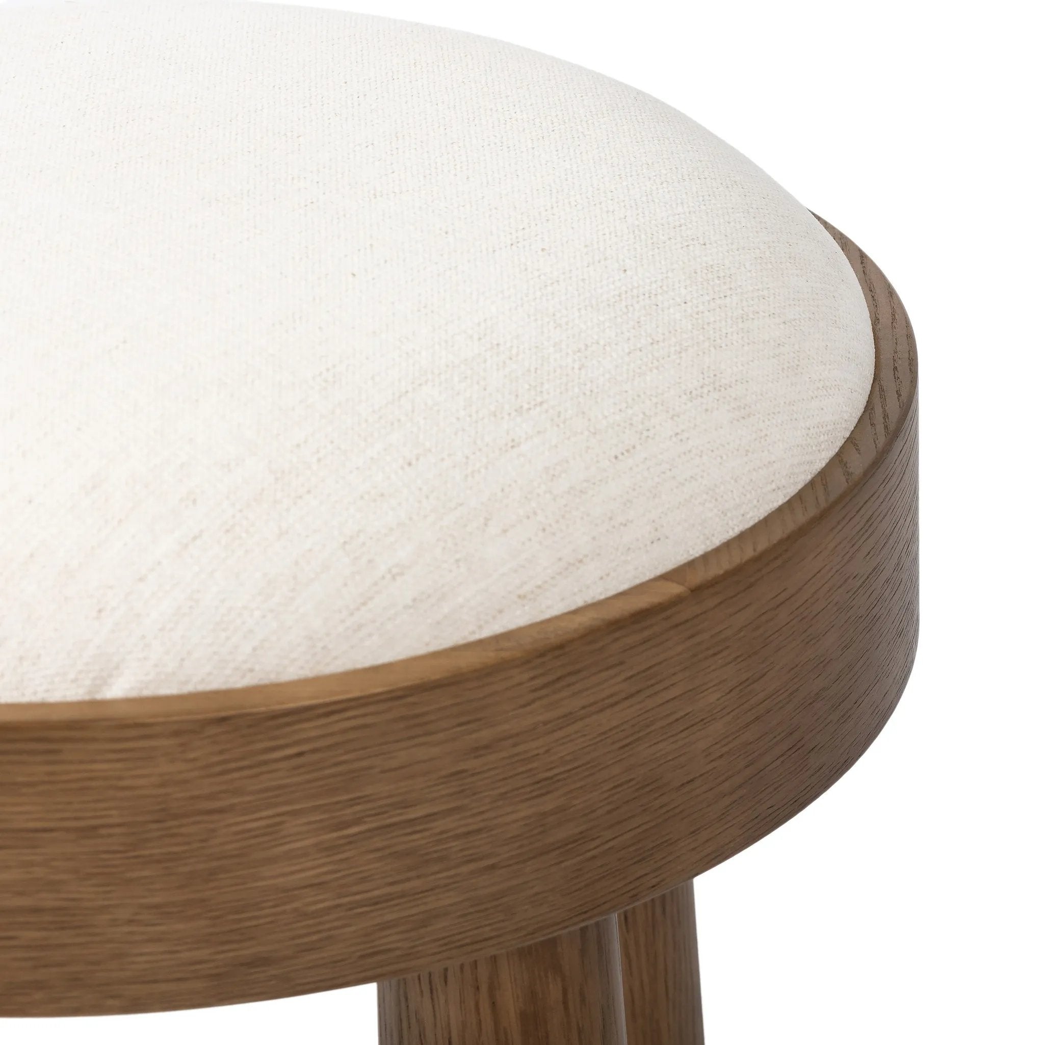 Featuring Louise Nomad Snow Accent Stool by Four Hands at Amethyst Home. A simple, charming stool with an oak wood veneer finish and upholstered seat. Tapered legs add subtle character.Overall Dimensions: 19.00"w x 19.00"d x 19.25"hWeight : 23.81 lbsMaterials: 92% Polyester, 8% Flax/Linen, Oak Veneer, Solid Ash. Amethyst Home provides interior design, new home construction design consulting, vintage area rugs, and lighting in the San Diego metro area.