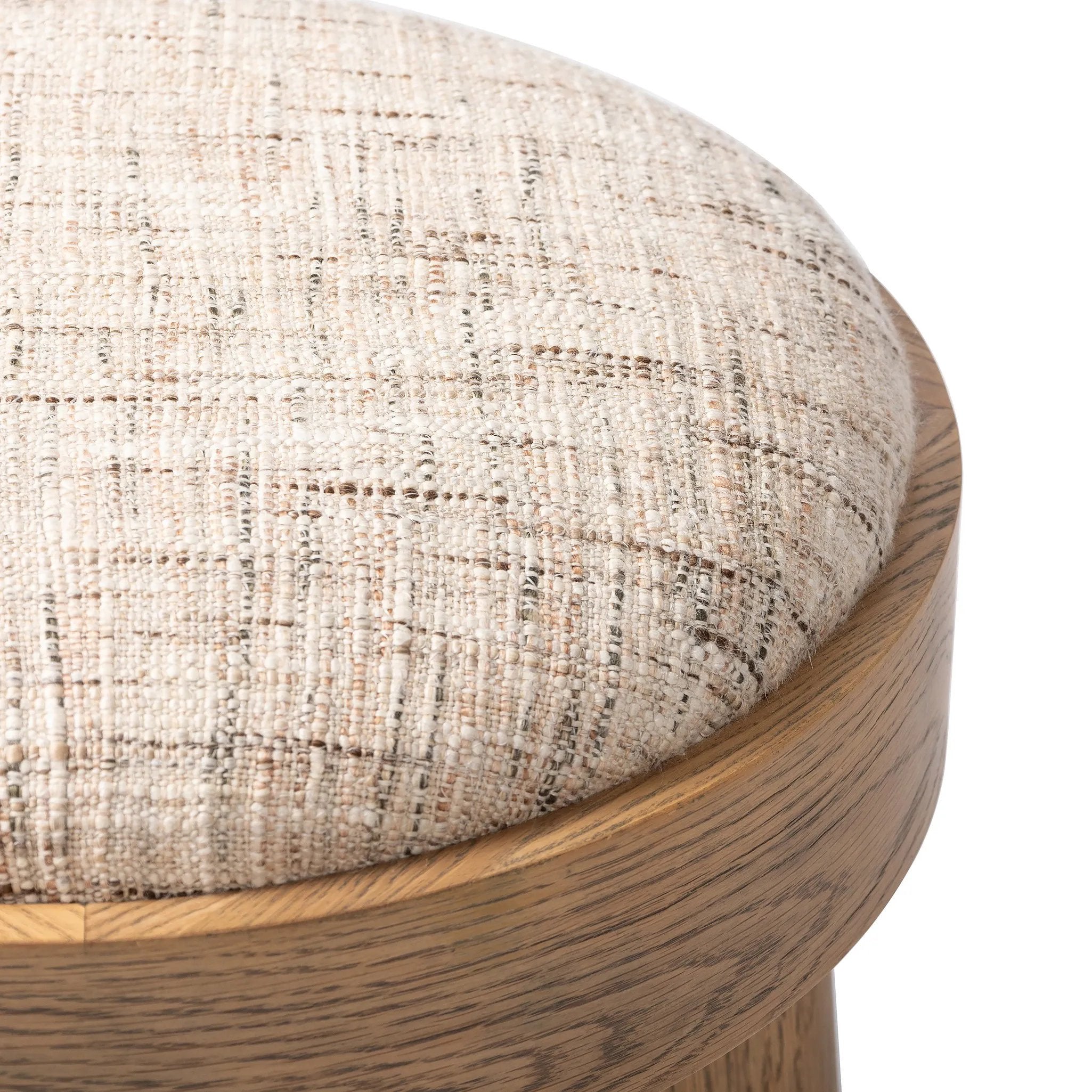 Featuring Louise Ostend Natural Accent Stool by Four Hands at Amethyst Home. A simple, charming stool with natural oak wood veneer finish and textured neutral fabric seat. Tapered legs add subtle character.Overall Dimensions: 19.00"w x 19.00"d x 19.25"hWeight : 23.81 lbsMaterials: 58% Flax/Linen, 35% Acrylic, 7% Polyester, Oak Veneer, Solid Ash. Amethyst Home provides interior design, new home construction design consulting, vintage area rugs, and lighting in the Kansas City metro area.