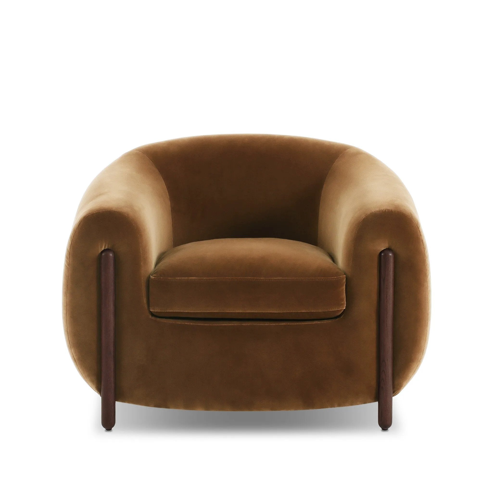 A fresh take on the traditional tub chair, with exaggerated depth for drama and comfort. Solid wood legs intersect upholstery for clean contrast and scale. This item has limited online distribution and may not be sold on websites without prior approval Amethyst Home provides interior design, new home construction design consulting, vintage area rugs, and lighting in the Charlotte metro area.