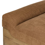 This statement-making chaise takes on an oversized shape-based silhouette, with a deep, chenille-upholstered seat and thick wood base. The subtly angled seating doubles as head support for a refined look, perfect as room dividing piece Amethyst Home provides interior design, new home construction design consulting, vintage area rugs, and lighting in the Calabasas metro area.