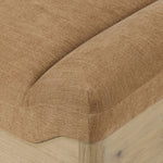 This statement-making chaise takes on an oversized shape-based silhouette, with a deep, chenille-upholstered seat and thick wood base. The subtly angled seating doubles as head support for a refined look, perfect as room dividing piece Amethyst Home provides interior design, new home construction design consulting, vintage area rugs, and lighting in the San Diego metro area.