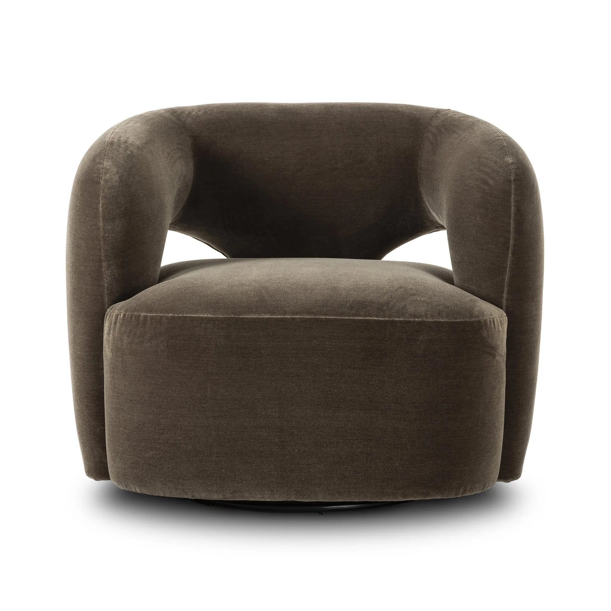 Featuring Mazie Monte Olive Swivel Chair by Four Hands at Amethyst Home. A fluid play on seating. This statement-making swivel chair features subtle cutouts on the back, with plush arms that hug the seat. Upholstered in an olive faux wool-mohair, bringing a plush moment to a classic frame.Overall Dimensions: 36.00"w x 32.00"d x 28.50"hWeight : 71.65 lbsMate. Amethyst Home provides interior design, new home construction design consulting, vintage area rugs, and lighting in the Nashville metro area.
