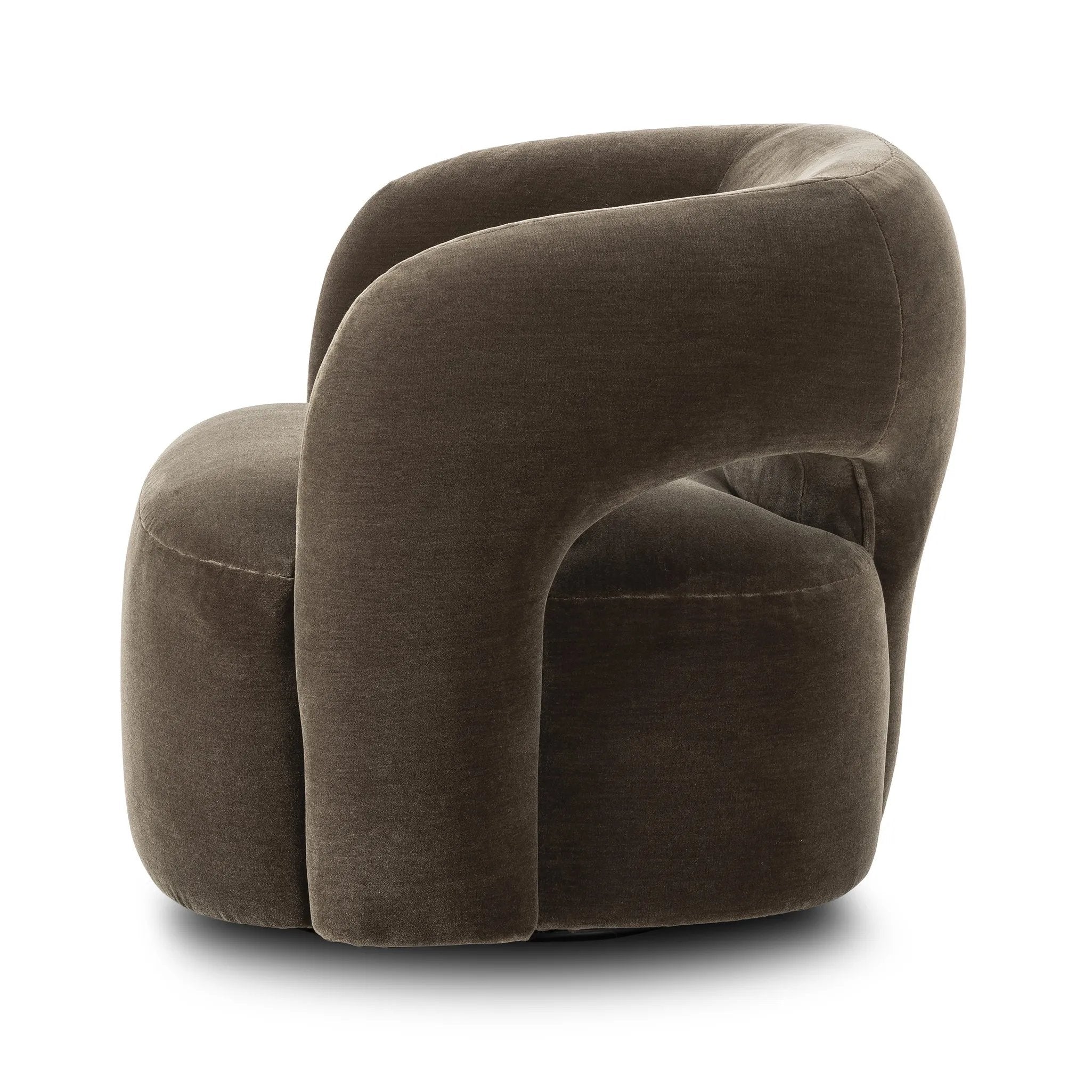 Featuring Mazie Monte Olive Swivel Chair by Four Hands at Amethyst Home. A fluid play on seating. This statement-making swivel chair features subtle cutouts on the back, with plush arms that hug the seat. Upholstered in an olive faux wool-mohair, bringing a plush moment to a classic frame.Overall Dimensions: 36.00"w x 32.00"d x 28.50"hWeight : 71.65 lbs. Amethyst Home provides interior design, new home construction design consulting, vintage area rugs, and lighting in the Newport Beach metro area.