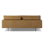 Featuring Melle Lipari Camel Sofa by Four Hands at Amethyst Home. A minimalist form to redefine contemporary seating. Made from tan top-grain leather with a slim profile, expert tailoring and plush cushions for comfort. Sleek metal legs and compact sizing make this piece a versatile anchor for smaller living spaces.Overall Dimensions: 87.50"w x 41.25"d x 33. Amethyst Home provides interior design, new home construction design consulting, vintage area rugs, and lighting in the Calabasas metro area.