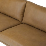 Featuring Melle Lipari Camel Sofa by Four Hands at Amethyst Home. A minimalist form to redefine contemporary seating. Made from tan top-grain leather with a slim profile, expert tailoring and plush cushions for comfort. Sleek metal legs and compact sizing make this piece a versatile anchor for smaller living spaces.Overall Dimensions: 87.50"w x 41.25"d x. Amethyst Home provides interior design, new home construction design consulting, vintage area rugs, and lighting in the Laguna Beach metro area.