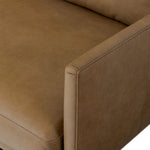 Featuring Melle Lipari Camel Sofa by Four Hands at Amethyst Home. A minimalist form to redefine contemporary seating. Made from tan top-grain leather with a slim profile, expert tailoring and plush cushions for comfort. Sleek metal legs and compact sizing make this piece a versatile anchor for smaller living spaces.Overall Dimensions: 87.50"w x 41.25"d x . Amethyst Home provides interior design, new home construction design consulting, vintage area rugs, and lighting in the Los Angeles metro area.