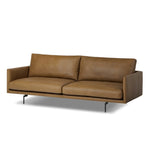 Featuring Melle Lipari Camel Sofa by Four Hands at Amethyst Home. A minimalist form to redefine contemporary seating. Made from tan top-grain leather with a slim profile, expert tailoring and plush cushions for comfort. Sleek metal legs and compact sizing make this piece a versatile anchor for smaller living spaces.Overall Dimensions: 87.50"w x 41.25"d x 33.. Amethyst Home provides interior design, new home construction design consulting, vintage area rugs, and lighting in the Portland metro area.
