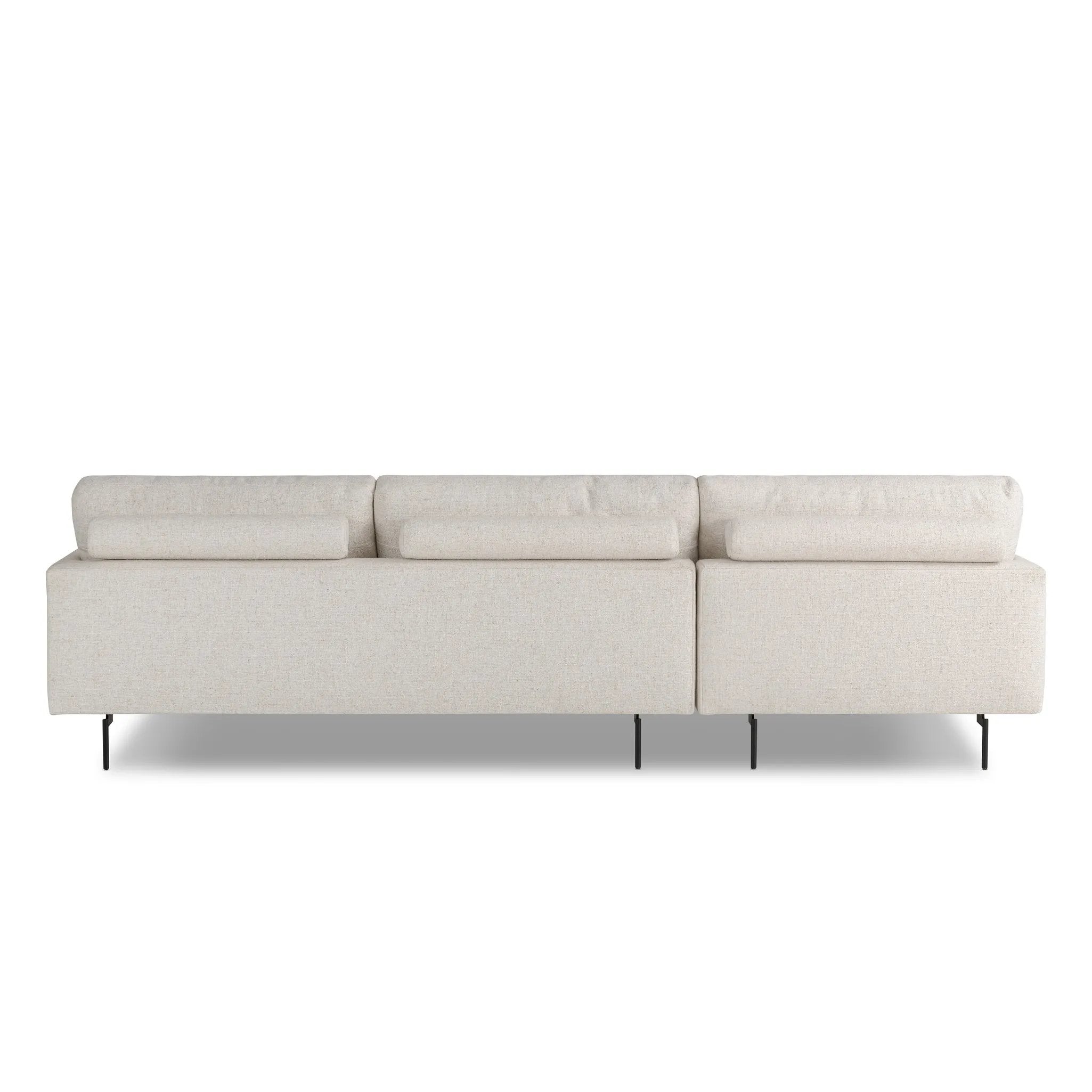 Featuring Melle Omari Natural 2-Piece Sectional by Four Hands at Amethyst Home. A minimalist form to redefine the contemporary sectional. Made from light, neutral high-performance with a slim profile, expert tailoring and plush cushions for comfort. Sleek metal legs and compact sizing make this piece a versatile anchor for smaller living spaces. Performanc. Amethyst Home provides interior design, new home construction design consulting, vintage area rugs, and lighting in the Des Moines metro area.