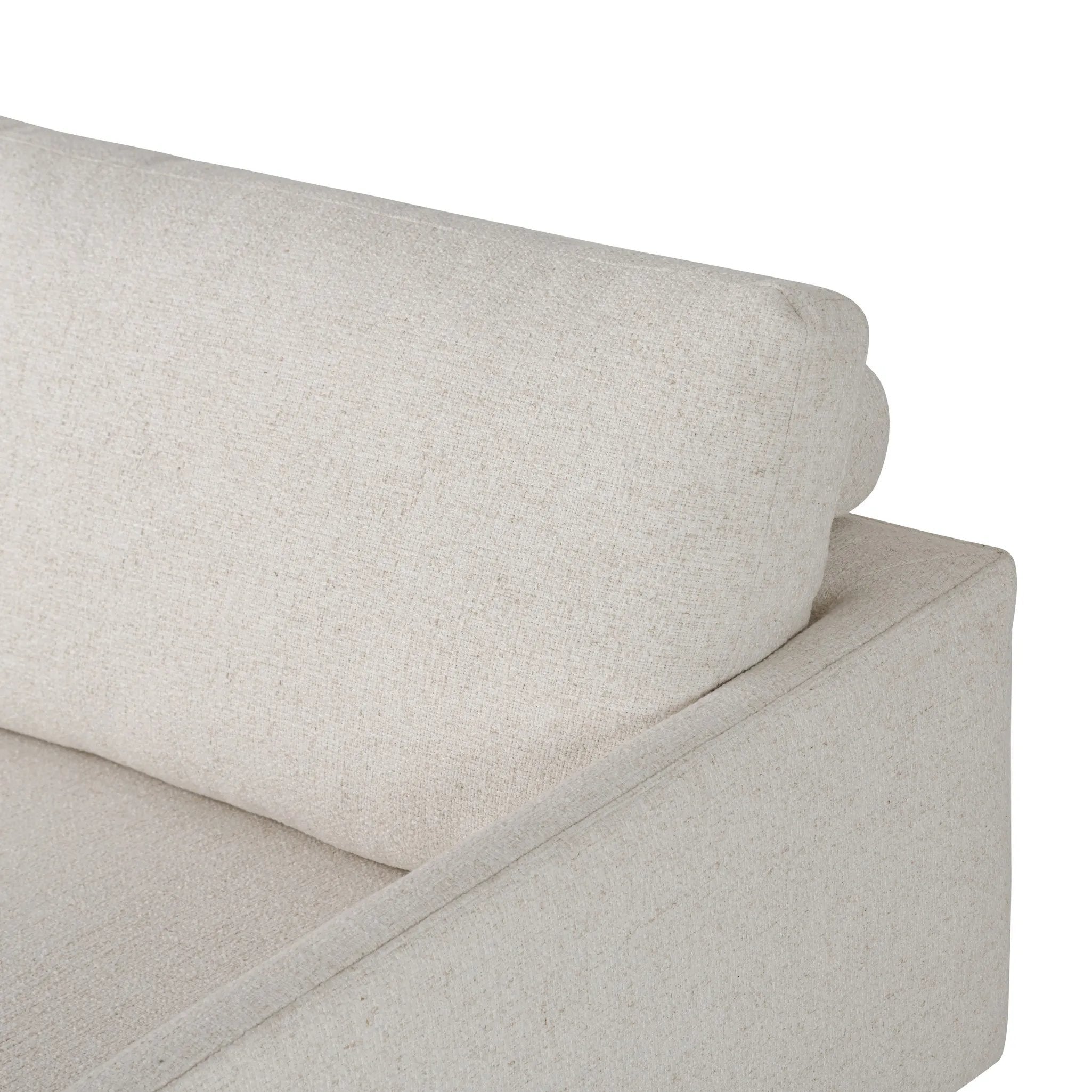 Featuring Melle Omari Natural 2-Piece Sectional by Four Hands at Amethyst Home. A minimalist form to redefine the contemporary sectional. Made from light, neutral high-performance with a slim profile, expert tailoring and plush cushions for comfort. Sleek metal legs and compact sizing make this piece a versatile anchor for smaller living spaces. Performa. Amethyst Home provides interior design, new home construction design consulting, vintage area rugs, and lighting in the Laguna Beach metro area.