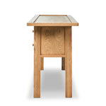 Featuring Millbrook Natural Light Oak Veneer Console Table by Four Hands at Amethyst Home. Inspired by a vintage general store counter, this console table features a heritage design with a modern twist. Thick oak legs with softened corners provide sturdy support, while oak knobs add a touch of classic charm. The inset tray top and varied drawer configurat. Amethyst Home provides interior design, new home construction design consulting, vintage area rugs, and lighting in the Kansas City metro area.