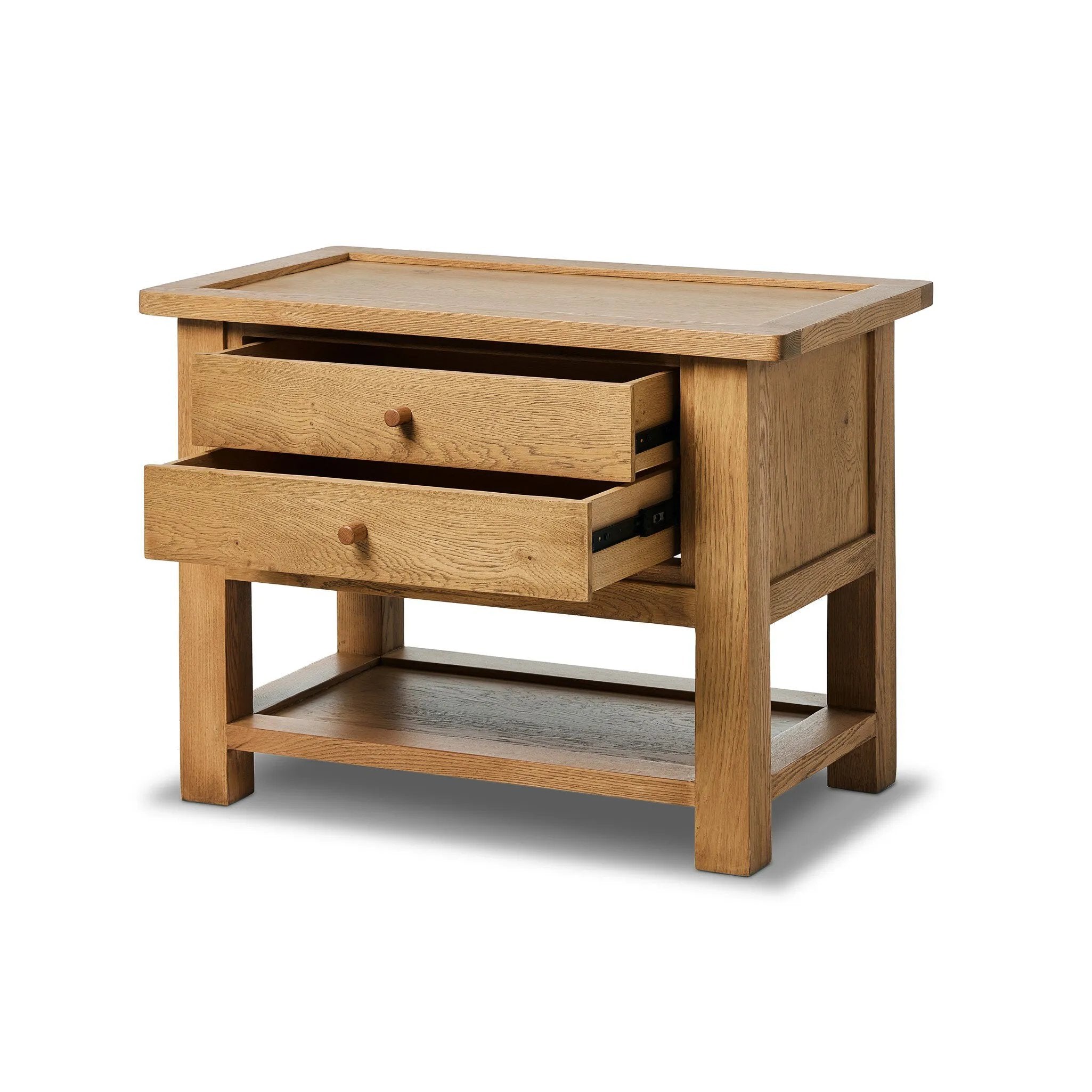 Featuring Millbrook Natural Light Oak Veneer Nightstand by Four Hands at Amethyst Home. Made from light, natural oak, the design of this two-drawer nightstand is inspired by a vintage general store counter. Softened corners and simple knob complete its heritage charm.Overall Dimensions: 38.00"w x 22.00"d x 27.00"hWeight : 90.08 lbsMaterials : Oak Veneer, So. Amethyst Home provides interior design, new home construction design consulting, vintage area rugs, and lighting in the Calabasas metro area.