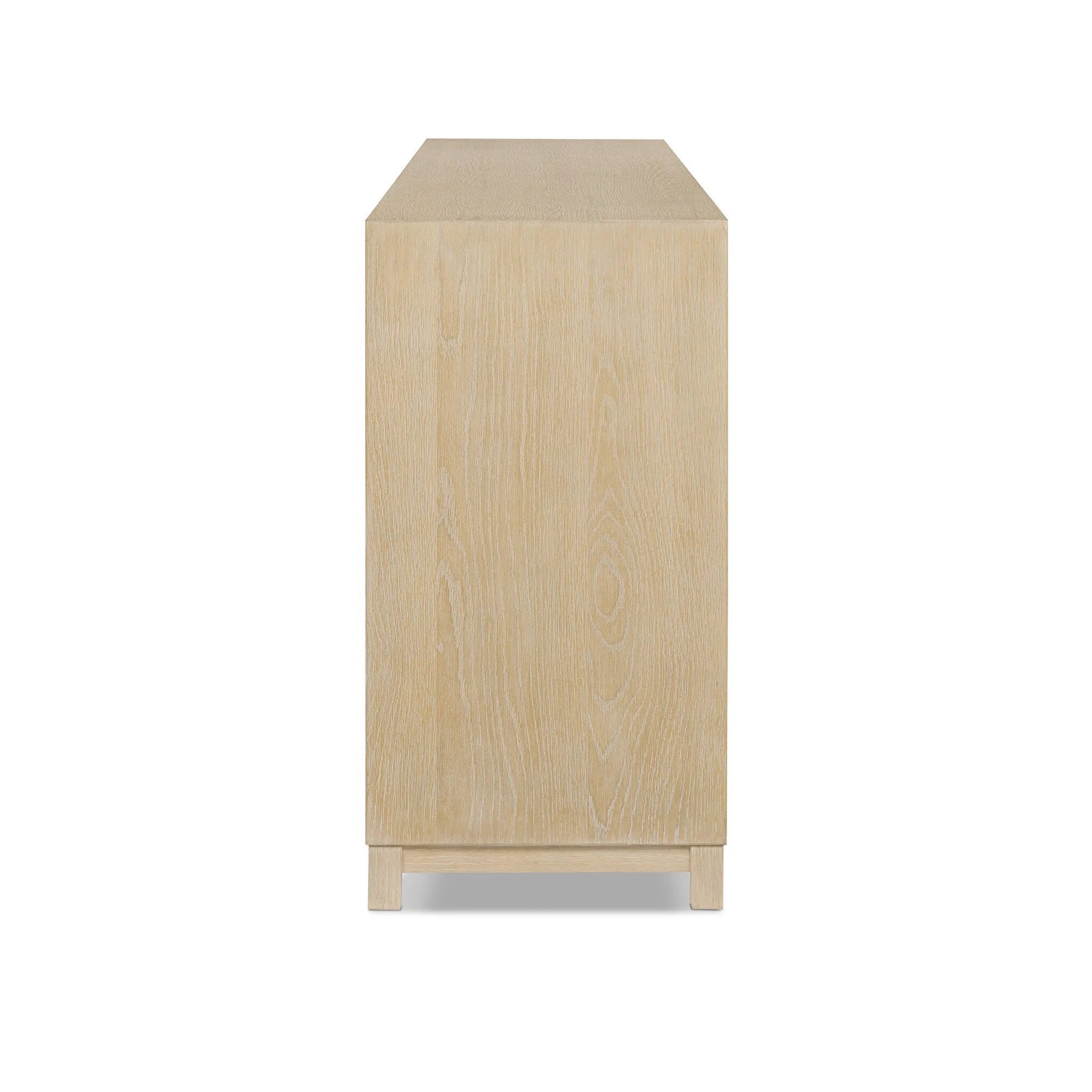 Featuring nine spacious drawers with smooth fronts fixed with matching knobs, this light oak veneer dresser brings spacious storage to the room. This item has been modified to comply with the STURDY Act. See a full list of modified products and data changes in the “STURDY Act” file in the Downloads section below Amethyst Home provides interior design, new home construction design consulting, vintage area rugs, and lighting in the Houston metro area.