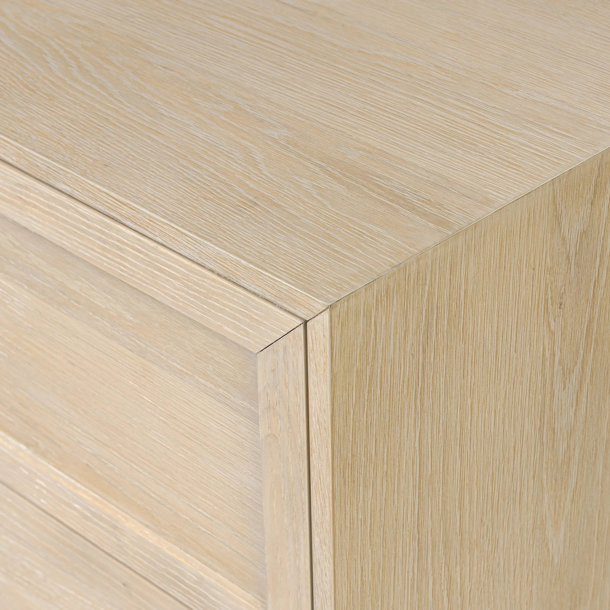 A light-finished oak veneer nightstand brings storage space to the bedside with two roomy drawers Amethyst Home provides interior design, new home construction design consulting, vintage area rugs, and lighting in the Winter Garden metro area.