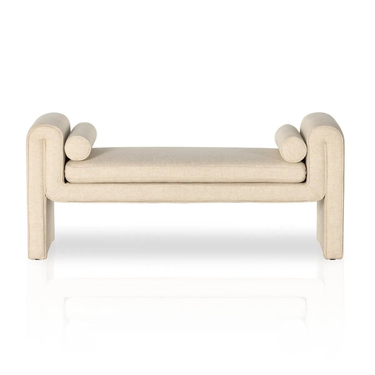 Featuring Mitchell Thames Cream Accent Bench by Four Hands at Amethyst Home. Trendy folded sides complement a comfortable bench-style seat of soft, cream-colored upholstery exclusive to Four Hands. Performance fabrics are specially created to withstand spills, stains, high traffic and wear, ensuring long-term comfort and unmatched durability.
Overall Dimensions. Amethyst Home provides interior design, new home construction design consulting, vintage area rugs, and lighting in the Tampa metro area.