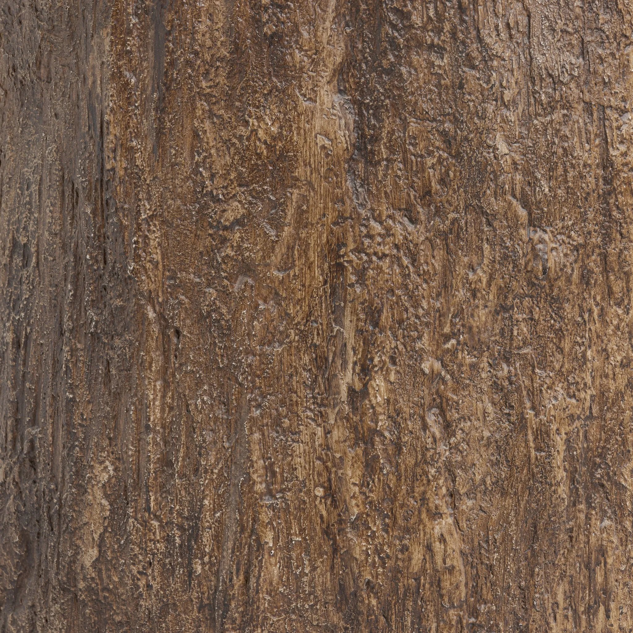 Bring nature inside with a drum-style end table of solid concrete that's been textured to resemble a tree trunk. A smooth, high-polish top balances a heavily textured bottom, and is perfectly sized to keep your favorite book or drink within reach Amethyst Home provides interior design, new home construction design consulting, vintage area rugs, and lighting in the Los Angeles metro area.