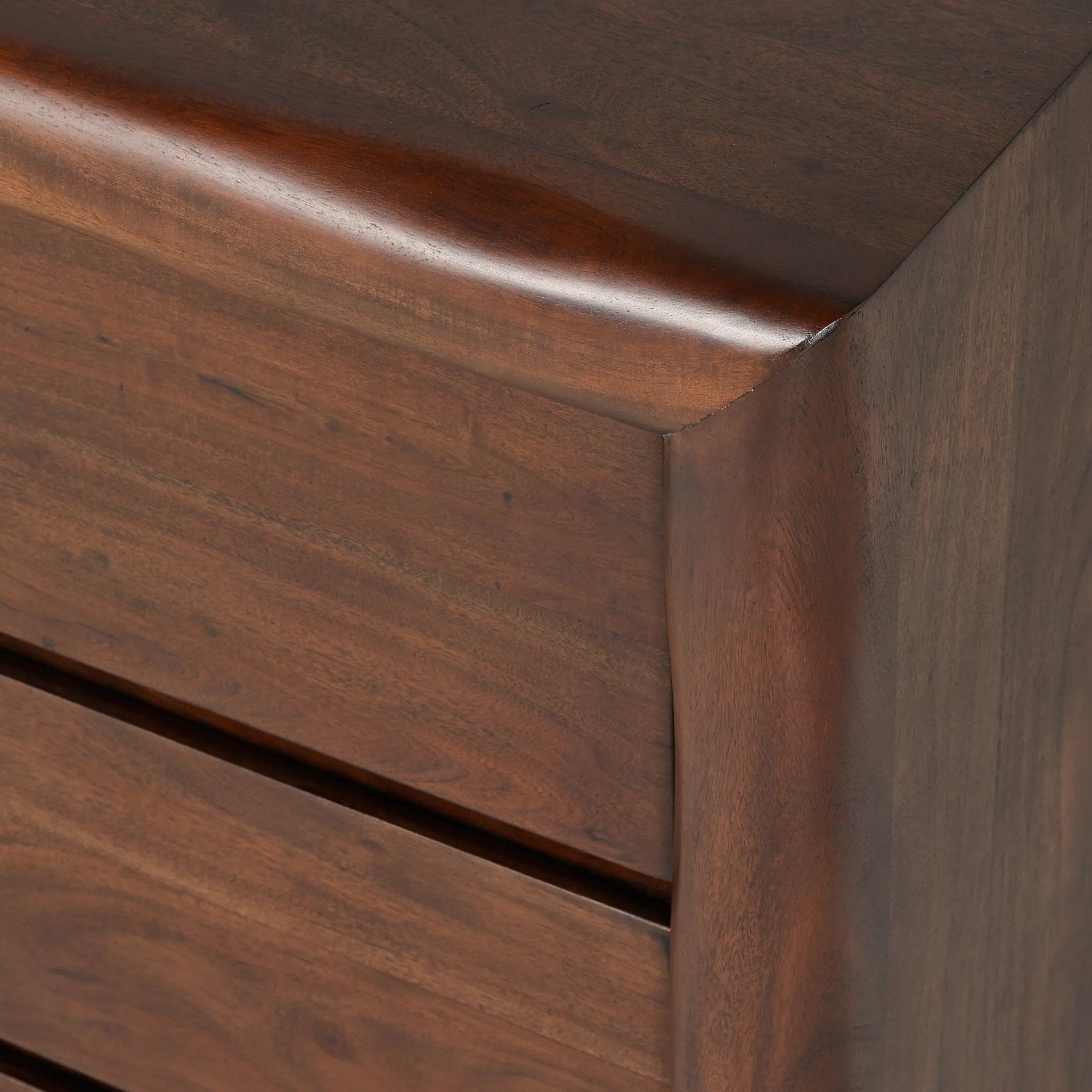 Featuring Nigel Rustic Brown Acacia 6 Drawer Dresser by Four Hands at Amethyst Home. Made from solid acacia and finished in a rustic brown, a six-drawer, waterfall-shaped dresser features soft volume, mitered corners and a faux live edge.Overall Dimensions: 69.50"w x 20.00"d x 35.25"hWeight : 278.22 lbsMaterials : Solid Acacia. Amethyst Home provides interior design, new home construction design consulting, vintage area rugs, and lighting in the Nashville metro area.