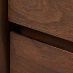 Featuring Nigel Rustic Brown Acacia Nightstand by Four Hands at Amethyst Home. A faux live edge lends natural character to the waterfall frame, its mitered corners enhancing the seamless silhouette. Soft volumes and thick proportions exude a sense of permanence, while chamfered drawer pulls add refined functionality. The warm wood tones celebrate acacia's ric. Amethyst Home provides interior design, new home construction design consulting, vintage area rugs, and lighting in the Seattle metro area.