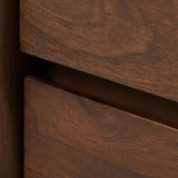 Featuring Nigel Rustic Brown Acacia Nightstand by Four Hands at Amethyst Home. A faux live edge lends natural character to the waterfall frame, its mitered corners enhancing the seamless silhouette. Soft volumes and thick proportions exude a sense of permanence, while chamfered drawer pulls add refined functionality. The warm wood tones celebrate acacia's ric. Amethyst Home provides interior design, new home construction design consulting, vintage area rugs, and lighting in the Seattle metro area.