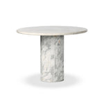Featuring Oranda Polished White Marble Sealant Round Dining Table by Four Hands at Amethyst Home. Inspired by Italian design, a swirling marble base is scalloped for a linear look with heavy texture, finished with a rounded, bistro-size tabletop of polished white marble.Overall Dimensions: 42.00"w x 42.00"d x 30.00"hWeight : 195.00 lbsMaterials : Solid Mar. Amethyst Home provides interior design, new home construction design consulting, vintage area rugs, and lighting in the Scottsdale metro area.