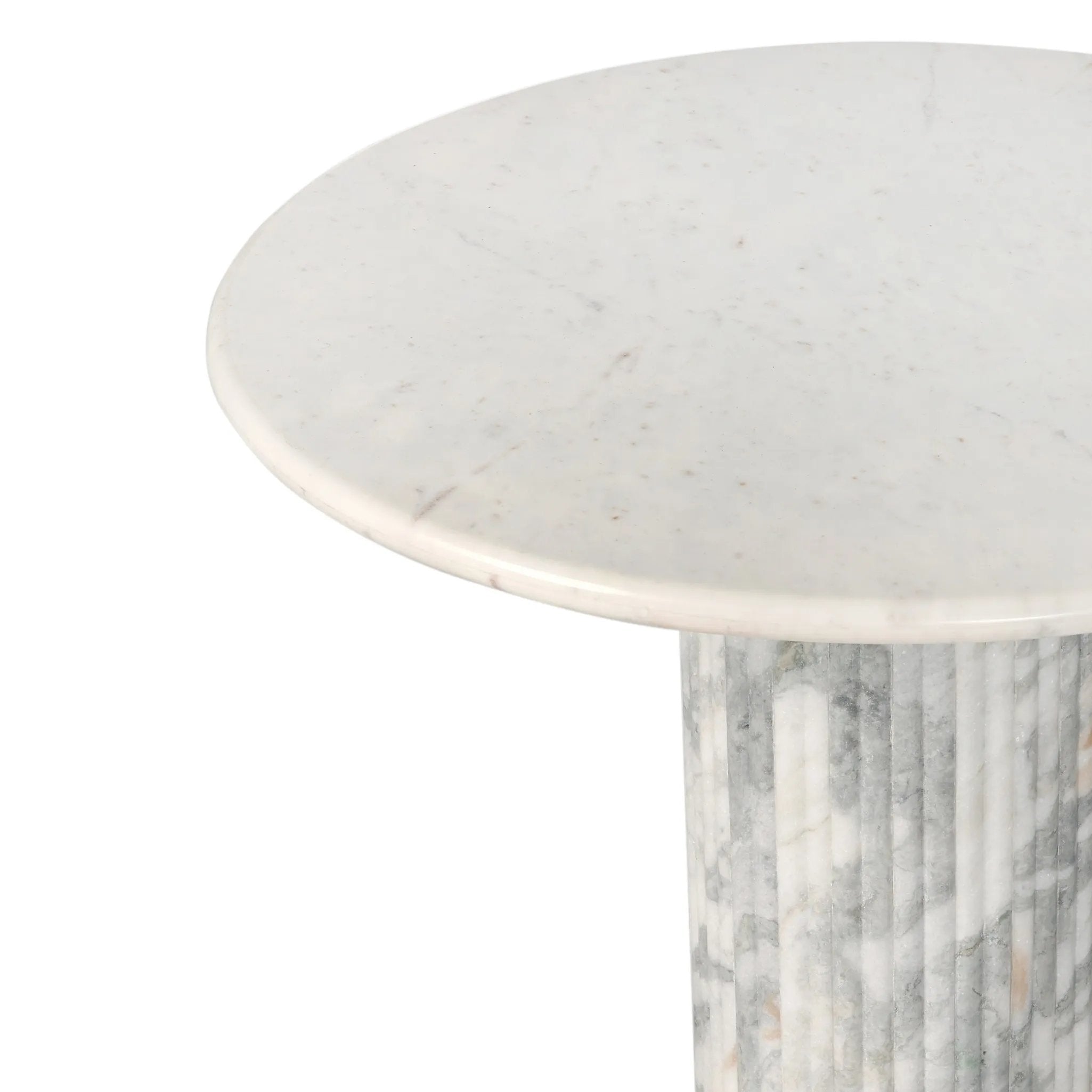 Featuring Oranda Polished White Marble Sealant Round Dining Table by Four Hands at Amethyst Home. Inspired by Italian design, a swirling marble base is scalloped for a linear look with heavy texture, finished with a rounded, bistro-size tabletop of polished white marble.Overall Dimensions: 42.00"w x 42.00"d x 30.00"hWeight : 195.00 lbsMaterials : Solid . Amethyst Home provides interior design, new home construction design consulting, vintage area rugs, and lighting in the Winter Garden metro area.
