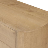 Light, worn oak forms a pedestal base, bringing gentle curves to a classic dresser shape. Six drawers bring spacious storage to the bedroom Amethyst Home provides interior design, new home construction design consulting, vintage area rugs, and lighting in the Miami metro area.