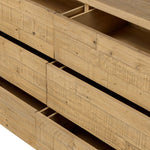 Beauty in simplicity. A clean, spacious six-drawer dresser of blonde-finished pine can be styled into a wide range of styles thanks to its neutral versatility Amethyst Home provides interior design, new home construction design consulting, vintage area rugs, and lighting in the Dallas metro area.