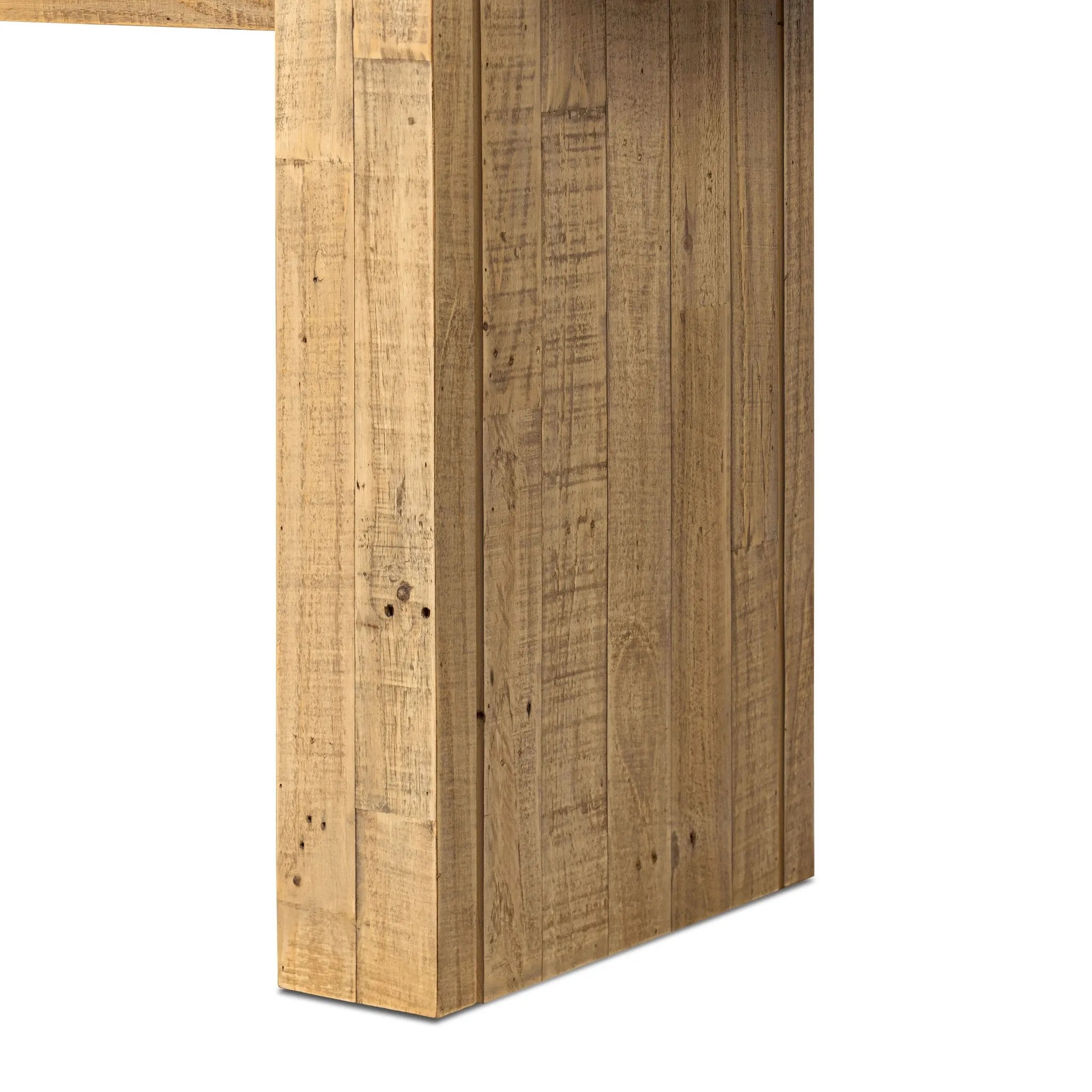 Featuring Perot Light Blonde Pine Console Table by Four Hands at Amethyst Home. Beauty in simplicity. A light, blonde-finished base supports an inset beam-style top which appears to intersect for extra intrigue.Overall Dimensions: 78.00"w x 18.00"d x 32.00"hWeight : 88.18 lbsMaterials: Solid Reclaimed Pine. Amethyst Home provides interior design, new home construction design consulting, vintage area rugs, and lighting in the Alpharetta metro area.