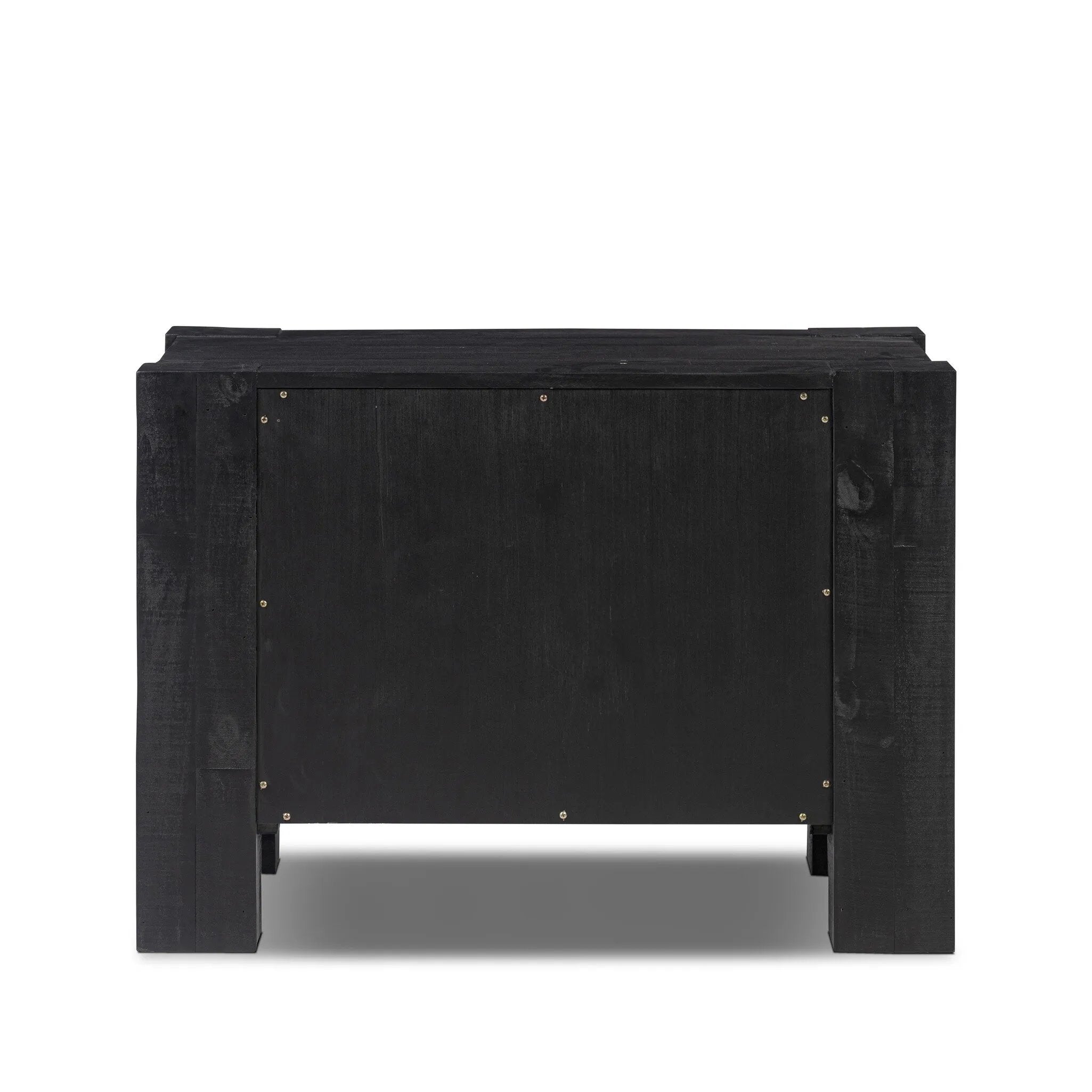 Beauty in simplicity. A clean cube of aged black-finished pine can be styled into a wide range of styles and spaces Amethyst Home provides interior design, new home construction design consulting, vintage area rugs, and lighting in the Tampa metro area.