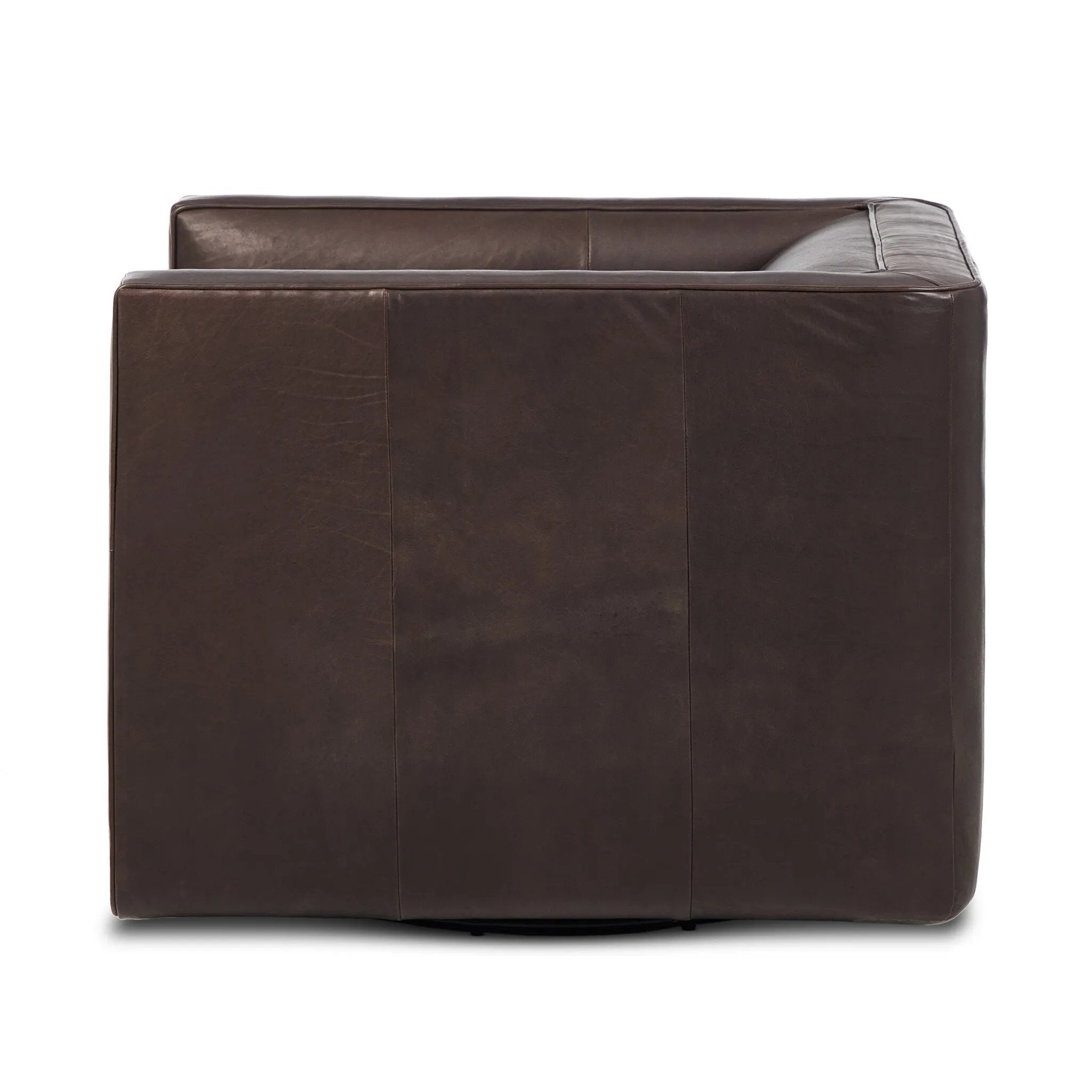 Featuring Phillip Heirloom Cigar Swivel Chair by Four Hands at Amethyst Home. Experience ultimate comfort and versatility with our Phillip Heirloom Cigar Swivel Chair. With its smooth swivel mechanism, you can easily pivot to your desired position. 
Overall Dimensions: 36.0" L x 33.5 " W x 28.0" H
Materials: Top Grain Leather, Pine Plywood, Solid PineWeig. Amethyst Home provides interior design, new home construction design consulting, vintage area rugs, and lighting in the Kansas City metro area.