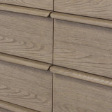 Rounded corners soften the straight-edged look of this 10-drawer dresser, crafted from natural oak in a warm grey finish. Wide smooth-gliding drawers are fully finished on the inside Amethyst Home provides interior design, new home construction design consulting, vintage area rugs, and lighting in the Newport Beach metro area.