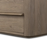 Rounded corners soften the straight-edged look of this 10-drawer dresser, crafted from natural oak in a warm grey finish. Wide smooth-gliding drawers are fully finished on the inside Amethyst Home provides interior design, new home construction design consulting, vintage area rugs, and lighting in the Scottsdale metro area.