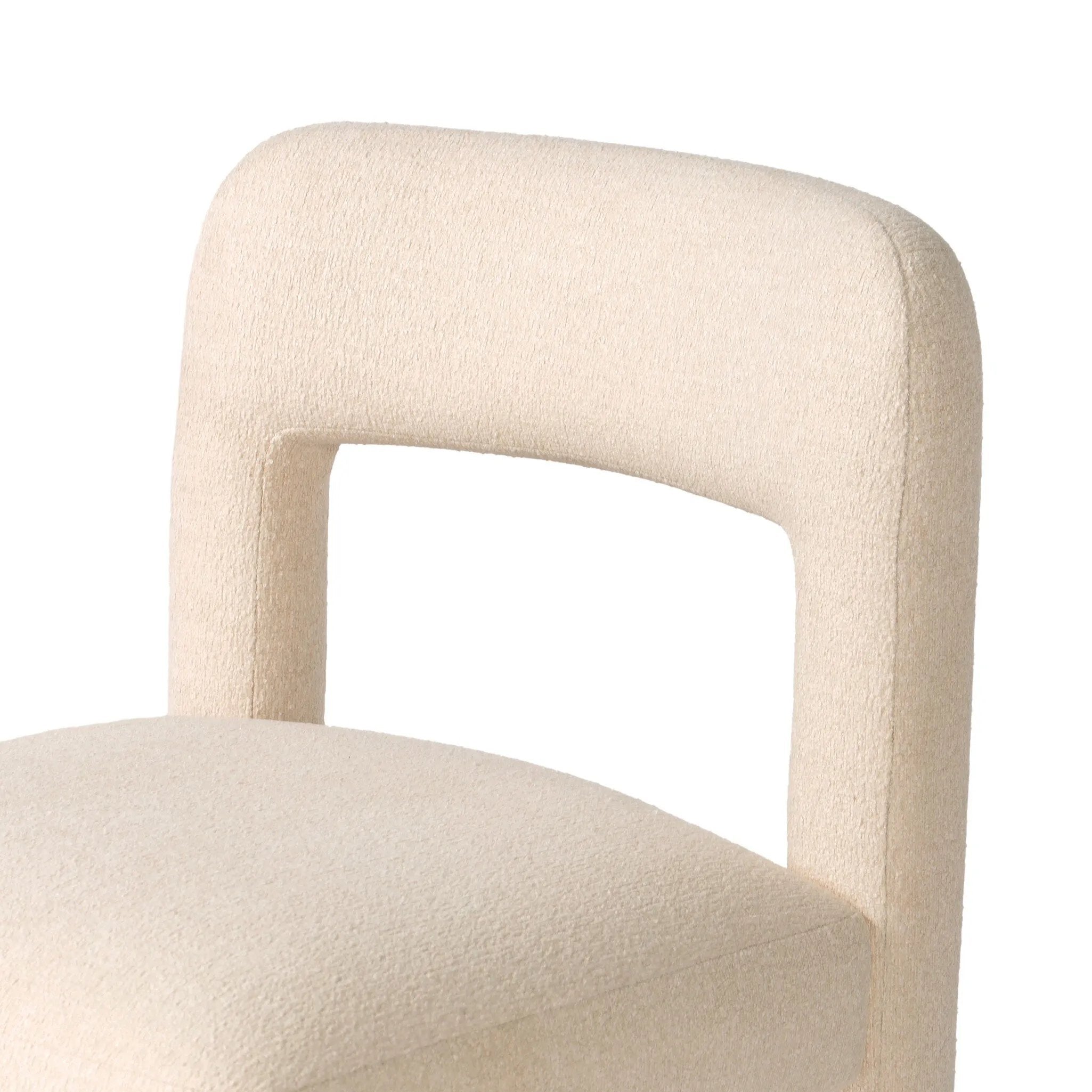 Fit for modern dining, this clean-styled chair is fully upholstered in a specialized performance fabric. An open back connects down to the cylindrical legs. Slight scale and squared off shape are great for smaller dining areas. Amethyst Home provides interior design, new home construction design consulting, vintage area rugs, and lighting in the Dallas metro area.