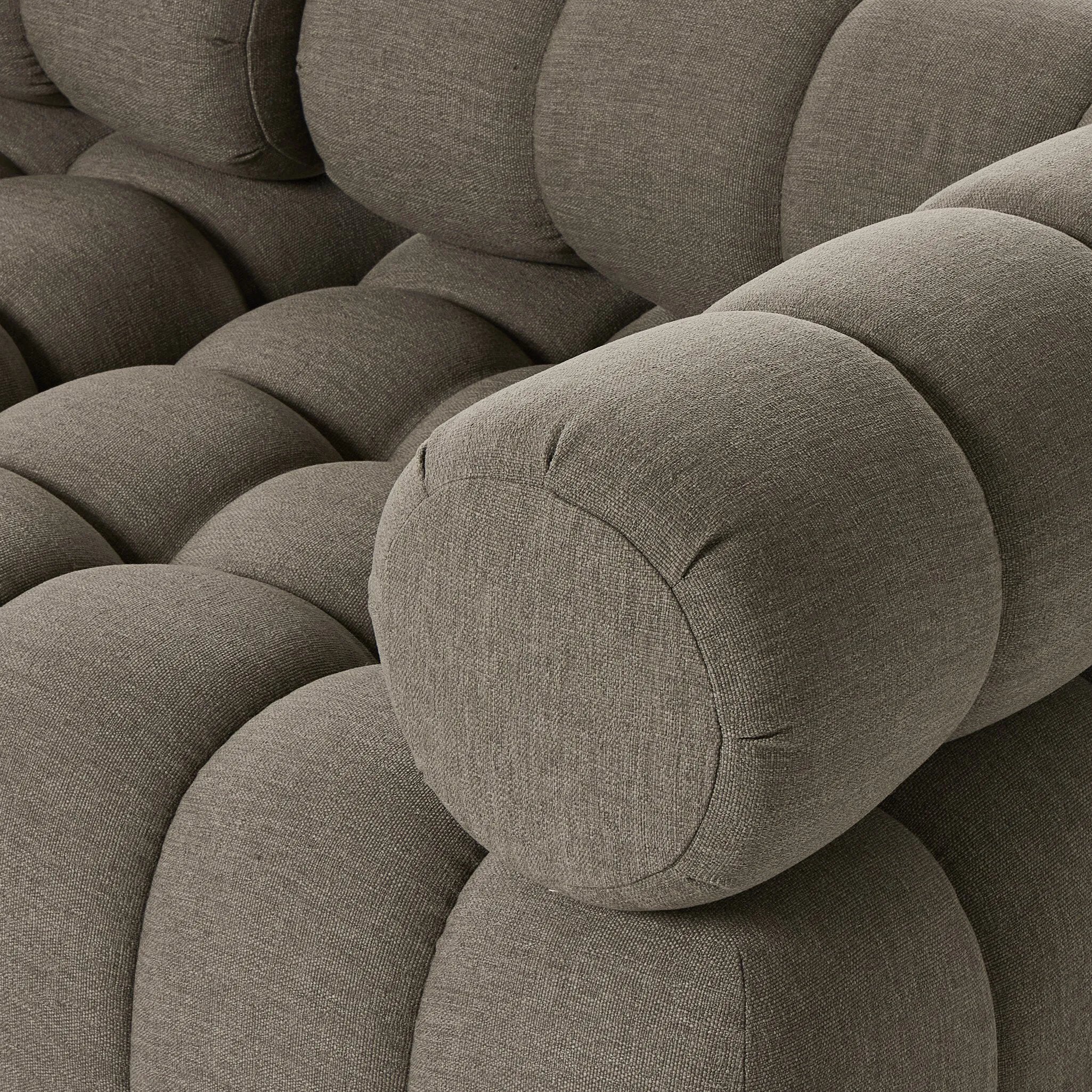 Featuring Roma Alessi Fawn Outdoor 3-Piece Sectional by Four Hands at Amethyst Home. A modern take on mid-century Italian design, soft volume and exaggerated proportions fuse for a sculpted look and playful feel. Atop a plinth-style teak base, outdoor-friendly three-piece sectional with ottoman features dramatic tufting for a padded sit, indoors and out. C. Amethyst Home provides interior design, new home construction design consulting, vintage area rugs, and lighting in the Scottsdale metro area.