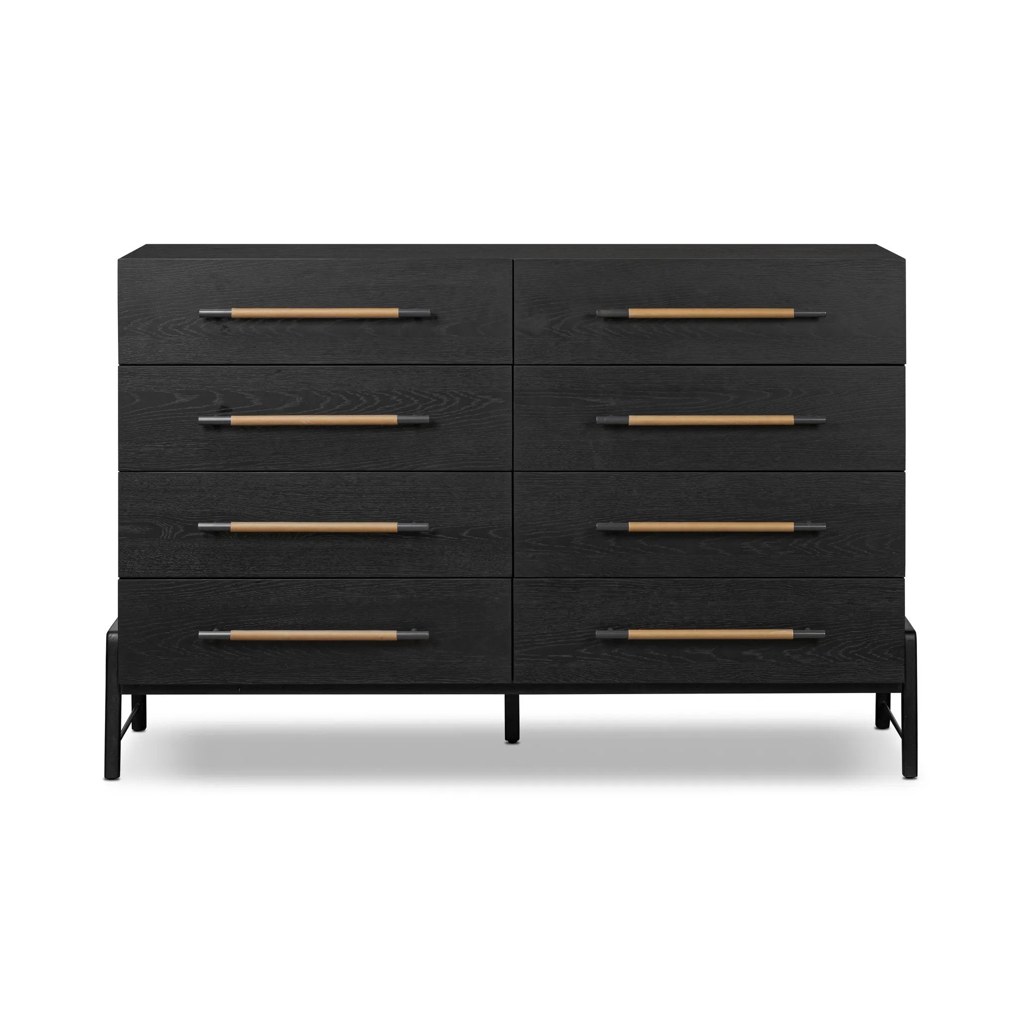 Featuring Rosedale Ebony Oak Veneer 8 Drawer Dresser by Four Hands at Amethyst Home. Introducing the Rosedale Ebony Oak Veneer 8 Drawer Dresser - the epitome of luxury and sophistication. With its sleek ebony oak veneer finish and 8 spacious drawers, this dresser is the perfect addition to any elegant bedroom. Organize your clothes and elevate your decor w. Amethyst Home provides interior design, new home construction design consulting, vintage area rugs, and lighting in the Alpharetta metro area.
